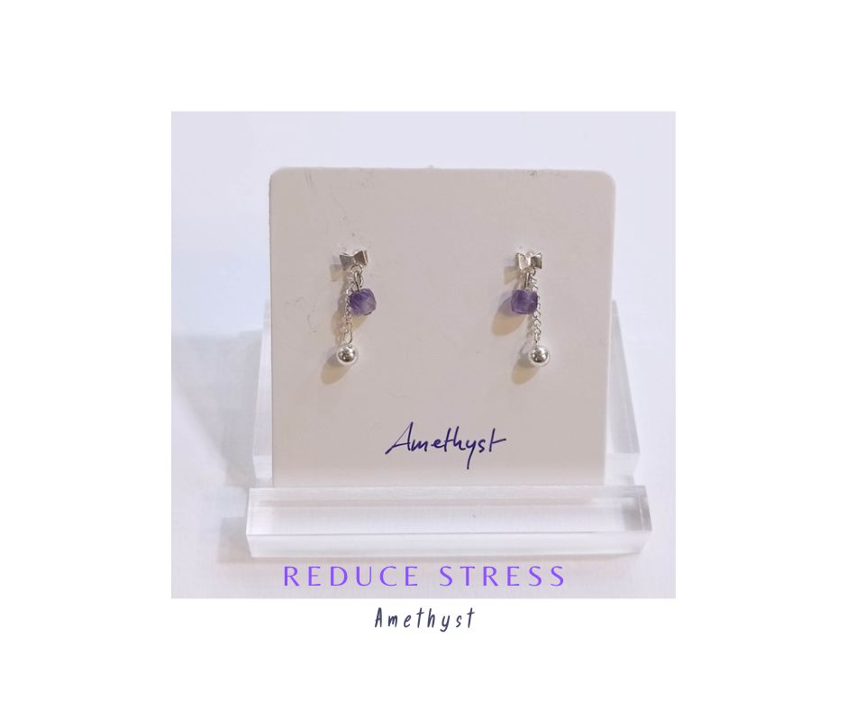 ต่างหูเงินแท้ 92.5 ประดับหินแท้ Amethyst Sterling Silver Earring (ปัดเป่าพลังงานลบ เติมพลังงานบวก)
