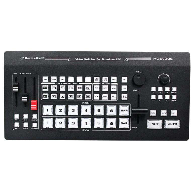 DeviceWell HDS7306: เครื่องสลับสัญญาณวิดีโอ Full HD 6 ช่อง แบบ All-in-One พร้อม Live Streaming, บันทึก และ T-Bar