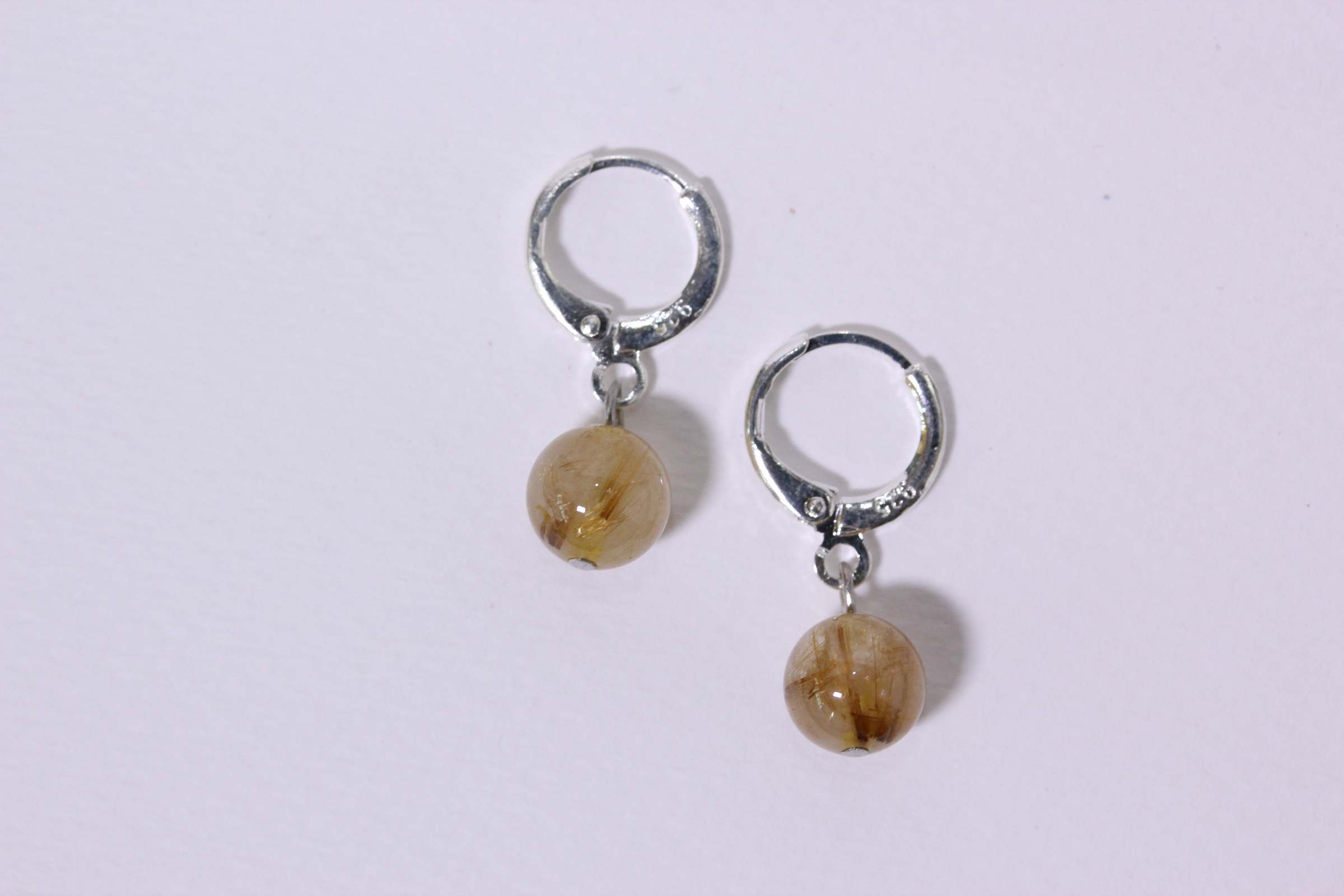 "Silver Hoop" ต่างหูเงินแท้92.5 ประดับ ไหมทอง Golden Rutilated Earring (ความมั่งคั่ง)