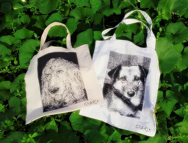 กระเป๋าผ้าลินินธรรมชาติ สีเทา ลายหมาดัชชุน ในวันสบาย สไตล์เลย์ บาย