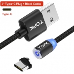 TOPK 1M LED Magnetic Cable & Type-C Cable Cable Nylon Braided Type-C Magnet Charger Type-C