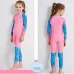 ชุดว่ายน้ำบอดีสูทแขนยาวขายาวซิปหน้าสีฟ้า แขนลายการ์ตูน ** รุ่นนี้ป้องกันรังสี UV Ultraviolet Protection UV 50 **