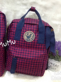 กระเป๋าเป้ผ้าสะพายหลัง mumu ขนาดเล็ก ลายสก๊อตน้ำเงินเข้ม แดง(Size S)