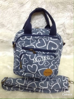 กระเป๋าเป้ผ้าสะพายหลัง mumu ขนาด Mini ลายหัวใจฟ้าขาว