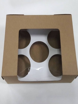 กล่องคัพเค้ก 5 ชิ้น ทรงหน้าต่างวีเชฟ 20.0x16.0x8.2ซม.กล่องเค้ก กล่องคัพเค้ก สีคราฟท์น้ำตาล พร้อมฐานรองคัพเค้ก (ช่องใส่คัพเค้กกว้าง 6.4ซม.) 20ใบ/แพ็ค