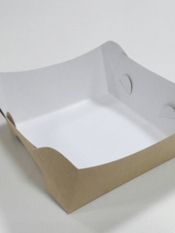 ถาดใส่ขนม ถาดขนมปัง ถาดชิม ถาดอาหาร สีคราฟท์น้ำตาลอ่อน ขนาด 12x12x4.2 ซม.(ราคา 170 บาท / 100 ใบ)