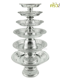 ลายไทย พานรัตนโกสินทร์ พลาสติก สีเงิน