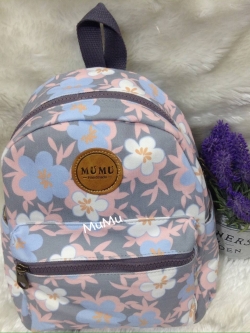 กระเป๋าเป้ผ้าสะพายหลัง mumu เป้เล็ก ลายดอกไม้ ชมพูฟ้าขาว