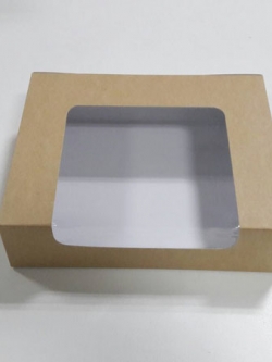 กล่องทรงหน้าต่างวีเชฟ 20.0x16.0x8.2ซม.กล่องเค้ก กล่องคัพเค้ก กล่องบราวนี่ กล่องชิฟฟ่อน กล่องขนม สีคราฟท์หน้าขาวหลังน้ำตาล ราคา 240 บาทต่อแพ็ค(20ใบ)