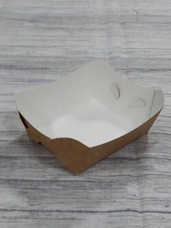 ถาดใส่ขนม ถาดขนมปัง ถาดชิม ถาดอาหารฟู้ดเกรด สีคราฟท์ขาว-หลังน้ำตาล (CKB) ขนาด 7x8x3.5 ซม. ราคา 100 บาทต่อแพ็ค (100ชิ้น)