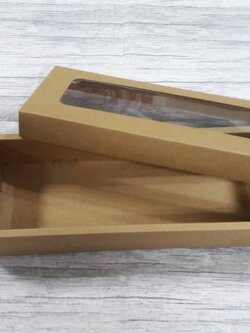 กล่องของขวัญ กล่องฝาครอบ กล่องขนม กล่องอเนกประสงค์ สีคราฟท์น้ำตาลเข้ม ขนาด 11 x 28.5 x 5 ซม. (หน้าต่างพลาสติก) ราคา 405 บาทต่อแพ็ค (20 ใบ)