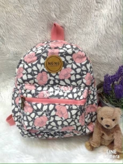 กระเป๋าเป้ผ้าสะพายหลัง mumu เป้เล็ก ลายดอกไม้ ชมพู ขาว
