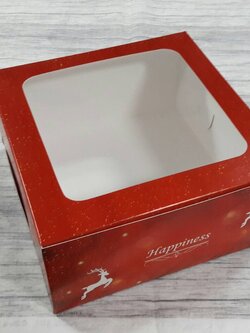 กล่องเค้ก กล่องเค้ก 1 ปอนด์ กล่องขนม กล่องเบเกอรี่ กล่องคัพเค้ก สีแดงลายทองจุด (มีหน้าต่างพลาสติก) 20.5x20.5x10 ซม. ราคา 330 บาทต่อแพ็ค (20ใบ)