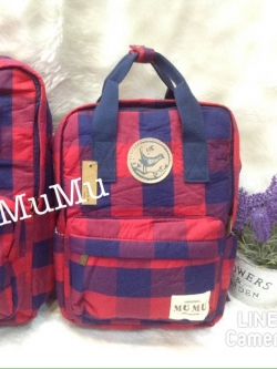 กระเป๋าเป้ผ้าสะพายหลัง mumu ขนาดเล็ก ลายสก๊อตแดงดำ (Size S)