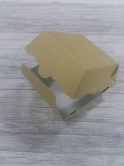 กล่องแฮมเบอร์เกอร์ กล่องอาหาร สีคราฟท์น้ำตาลอ่อน ขนาด 10.0x10.5x7.5 ซม. Size L ราคา 210 บาท ต่อแพ็ค (50 ใบ)(สินค้ายังไม่ได้พับขึ้นรูปกล่อง)