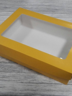 กล่องฝาครอบ กล่องเอนกประสงค์ สี golden yellow color แบบมีหน้าต่าง ขนาด 23.4x16.3x6.5ซม.ราคา 455 บาท (20 ใบ) (รวมค่าจัดส่งแล้ว)