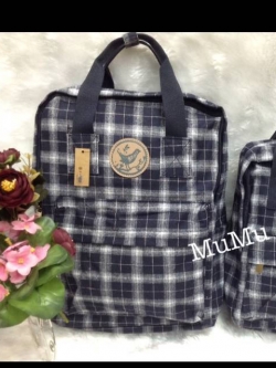 กระเป๋าเป้ผ้าสะพายหลัง mumu ขนาดเล็ก ลายสก๊อตน้ำเงินเข้ม ขาวเทา (Size L)