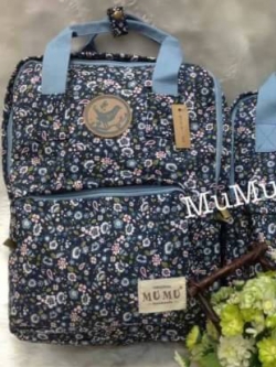 กระเป๋าเป้ผ้าสะพายหลัง mumu ลายดอกไม้ สีน้ำเงิน ฟ้า (Size L)
