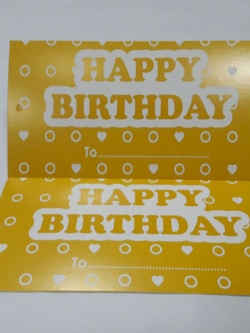 ป้ายอวยพร Happy Birthday ลายเหลืองขาว ป้ายของวัญ ป้ายห้อยสินค้า