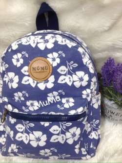 กระเป๋าเป้ผ้าสะพายหลัง mumu เป้เล็ก ลายดอกไม้ ฟ้าขาว