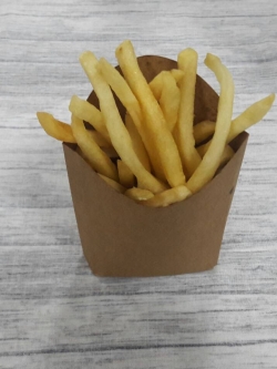 ซองเฟรนช์ฟรายส์ size S สีคราฟท์น้ำตาล ขนาด ปากกว้าง 9.1 x หนา 4.1 x สูง 8.5 ซม. (3.64 x 1.64 x สูง 3.4 นิ้ว) บรรจุ 50 ชิ้นต่อแพ็ค ราคา 95 บาท