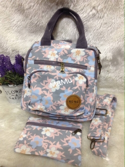 กระเป๋าเป้ผ้าสะพายหลัง mumu ขนาด Mini ลายดอกไม้ชมพูน้ำเงินเทา