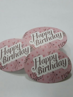 ป้ายอวยพร Happy Birthday ลายหมีชมพูน้ำตาล ป้ายของวัญ ป้ายห้อยสินค้า