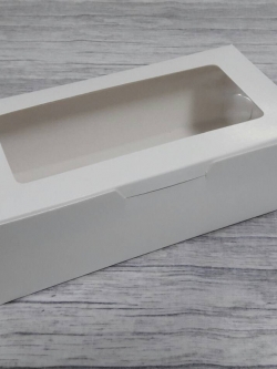 กล่องขนม กล่องเค้กกล่องคัพเค้ก กล่องชิฟฟ่อน กล่องช้อคโกแล็ต ขนาด 10.5x20.5x6.5 ซม.(มีหน้าต่างพลาสติก) สีขาว ราคา 155 บาทต่อแพ็ค (20 ใบ)