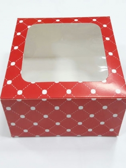 กล่องเค้ก กล่องเค้ก 1 ปอนด์ กล่องขนม กล่องเบเกอรี่ กล่องคัพเค้ก สีลายแดงวงกลม 20.5x20.5x10 ซม. ราคา 330 บาท (20ใบ/แพ็ค)