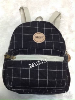 กระเป๋าเป้ผ้าสะพายหลัง mumu เป้เล็ก ลายสก๊อตเขียว