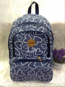 กระเป๋าผ้า mumu ไซส์ใหญ่ สีฟ้าหัวใจขาว