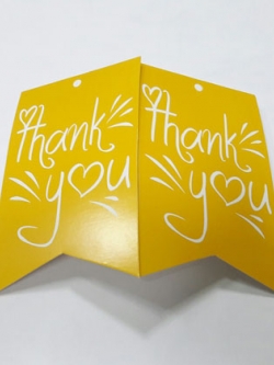 ป้ายขอบคุณ Thank You ลายเหลืองขาว ป้ายของวัญ ป้ายห้อยสินค้า