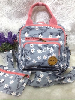กระเป๋าเป้ผ้าสะพายหลัง mumu ขนาด Mini ลายดอกไม้ฟ้าชมพู