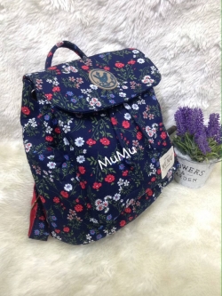 กระเป๋าเป้ผ้าสะพายหลังเปิดบน mumu ลายดอกไม้น้ำเงินแดง