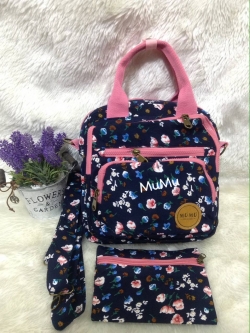 กระเป๋าเป้ผ้าสะพายหลัง mumu ขนาด Mini ลายดอกไม้น้ำเงินชมพู