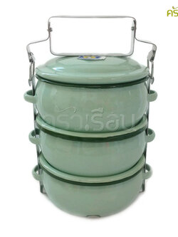 Rabbit Brand ปิ่นโตเคลือบ รุ่นสุขสันต์ 12 ซม. 3 ชั้น ตรากระต่าย