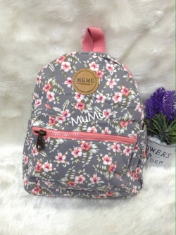 กระเป๋าเป้ผ้าสะพายหลัง mumu เป้เล็ก ลายดอกไม้ สีเทาขาวชมพู