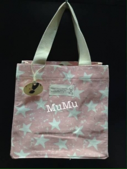 กระเป๋าผ้าสะพายข้าง Mumu ลายดาวชมพู่ขาว