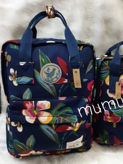 กระเป๋าเป้ผ้าสะพายหลัง mumu ขนาดเล็ก ลายดอกไม้ สีน้ำเงินเข้ม (Size L)