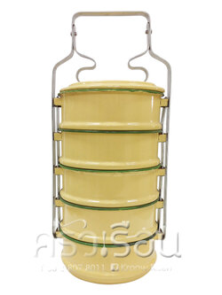 Rabbit Brand ปิ่นโตเคลือบ คลาสสิค 14 ซม. 5 ชั้น สีเหลืองขอบเขียว ตรากระต่าย