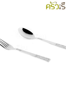 Double Apples ช้อนส้อม สเตนเลส ลายกล้วยไม้ ขนาด 19 ซม. 1 คู่