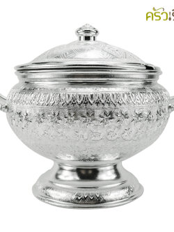 แมวน้ำ โถข้าวลายไทย - นูน 24 ซม. สีเงิน ลายอาจเหมือน หรือ ต่างจากภาพ คละลายไม่สามารถเลือกลายได้