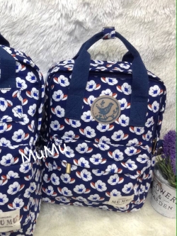 กระเป๋าเป้ผ้าสะพายหลัง mumu ขนาดเล็ก ลายดอกไม้ น้ำเงินขาว (Size S)