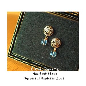 ต่างหูหินแท้ "14K" Clear Quartz Earring (Manifest Stone , Success , Love , Good Health)