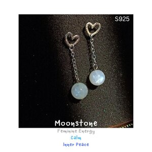 ต่างหูเงินแท้ 925 Moonstone Silver Earring (เสริมเสน่ห์ ความอ่อนหวาน เสริมความรัก ความรุ่งเรือง)