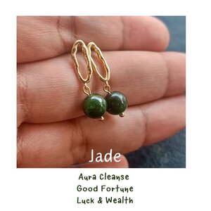 ต่างหู "14K" ประดับหยกแท้ Russian Jade Jewelry Earring (ร่ำรวย มั่งคั่ง)