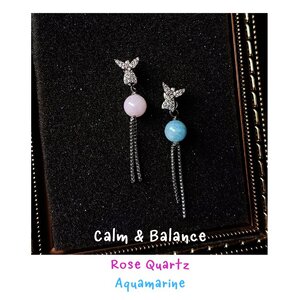 ต่างหูประดับหินแท้ Aquamarine X Rose Quartz Earring (ทลายกำแพงการสื่อสาร พูดได้เงิน เสริมความรัก)